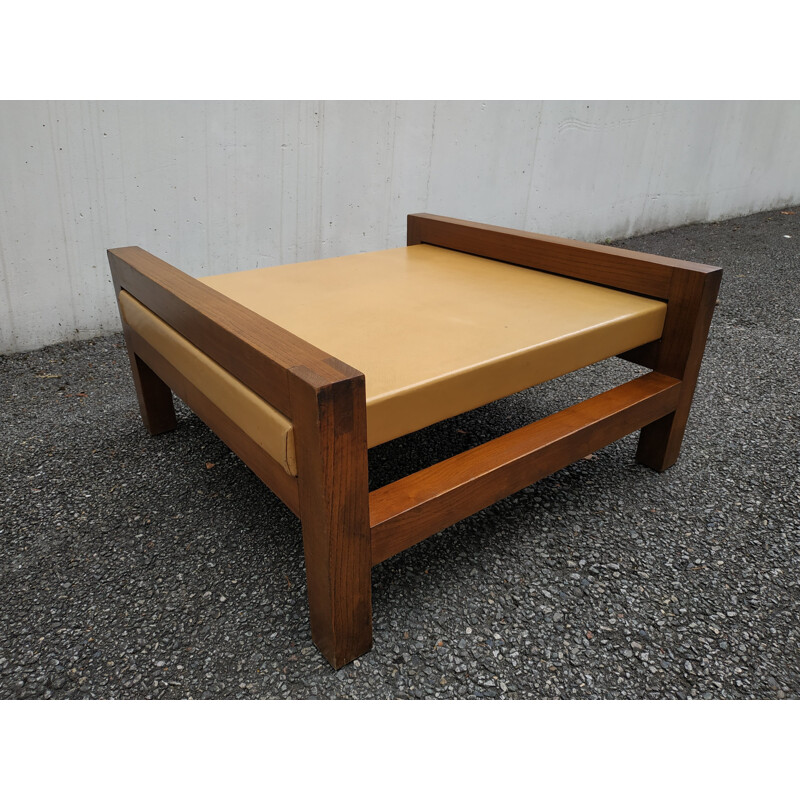 Vintage coffee table in wood and faux leather