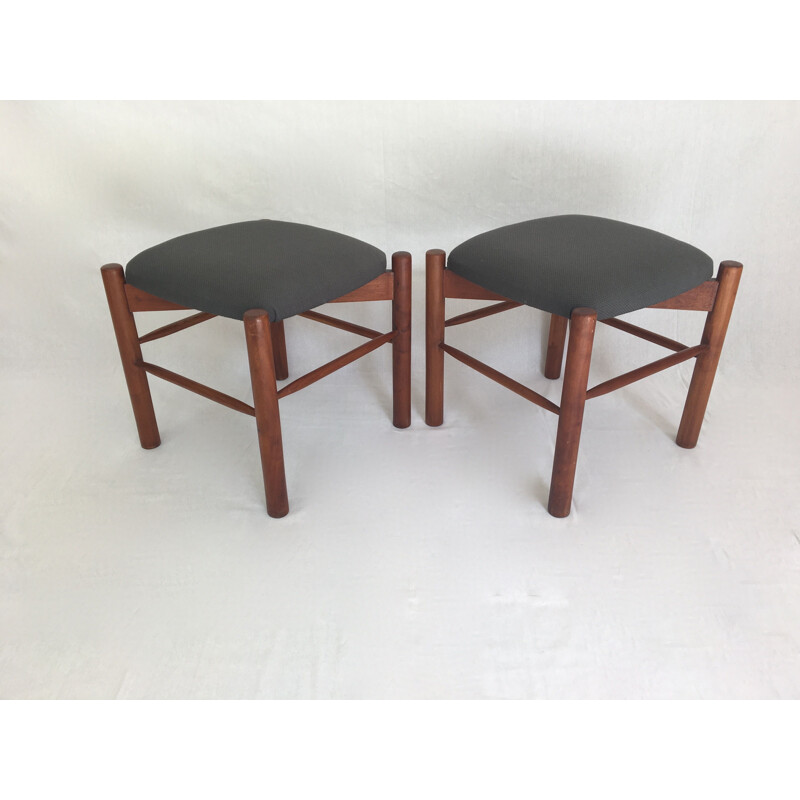 Set of 2 vintage Scandinavian stools in teak