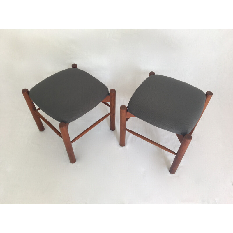 Set of 2 vintage Scandinavian stools in teak