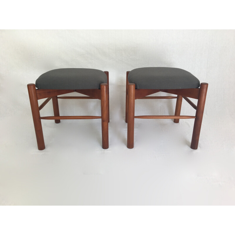 Set of 2 vintage Scandinavian stools in teak