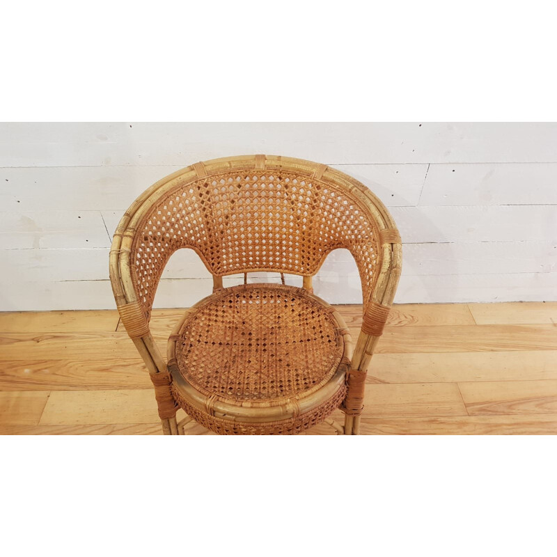 Set of 2 vintage armchairs in cane rattan