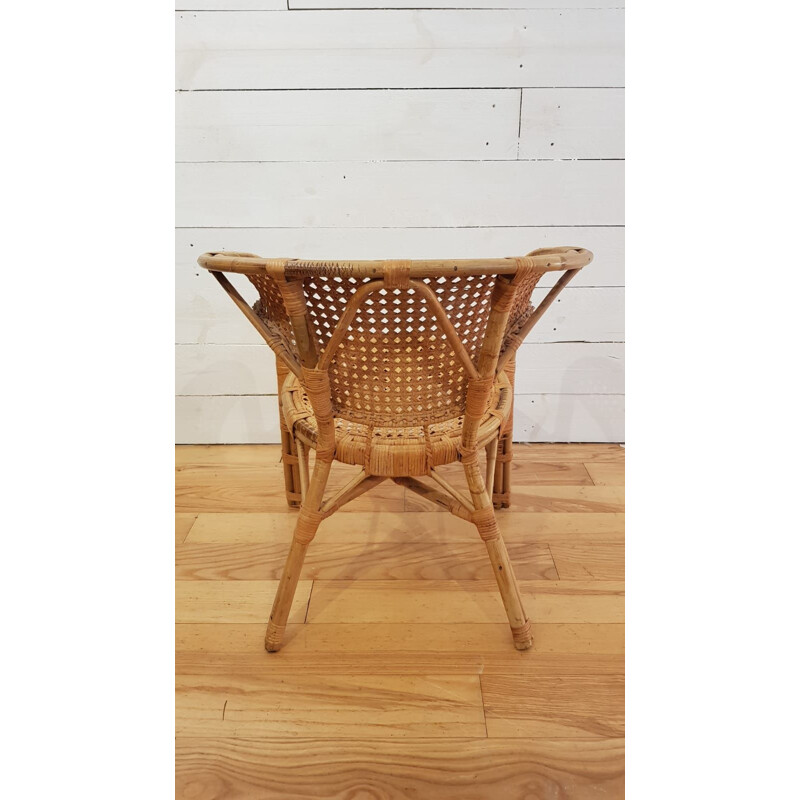 Set of 2 vintage armchairs in cane rattan