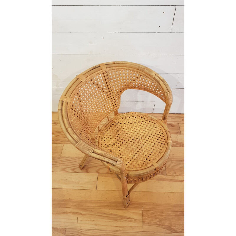 Set of 2 vintage armchairs in cane rattan