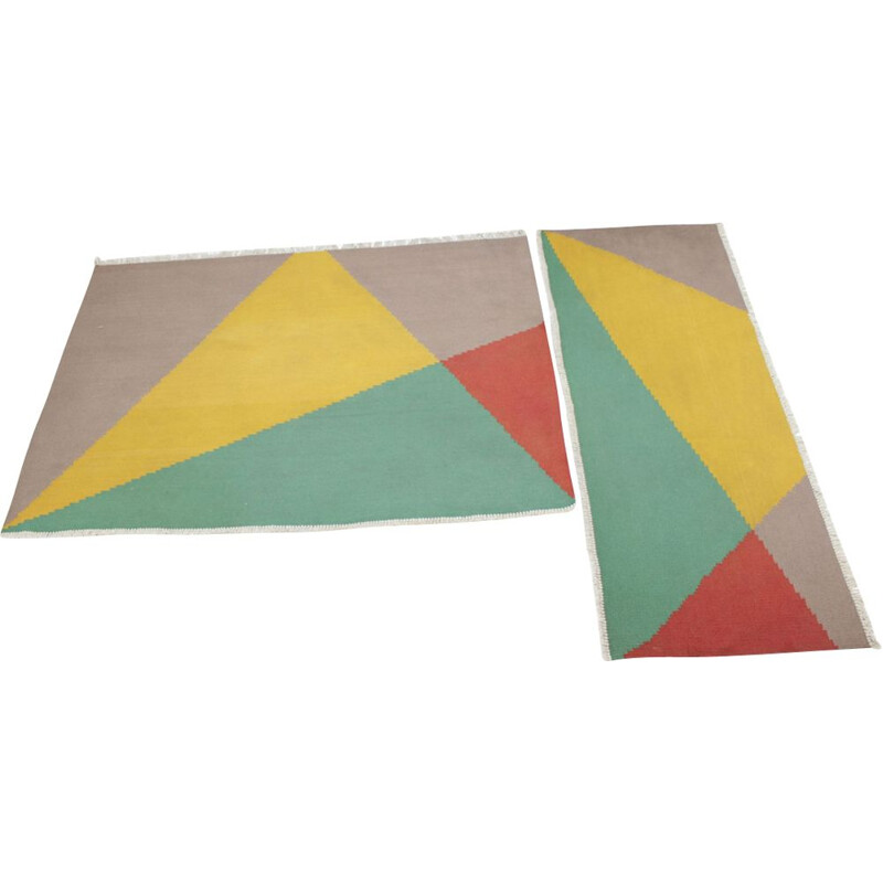 Vintage set of 2 geometric rugs