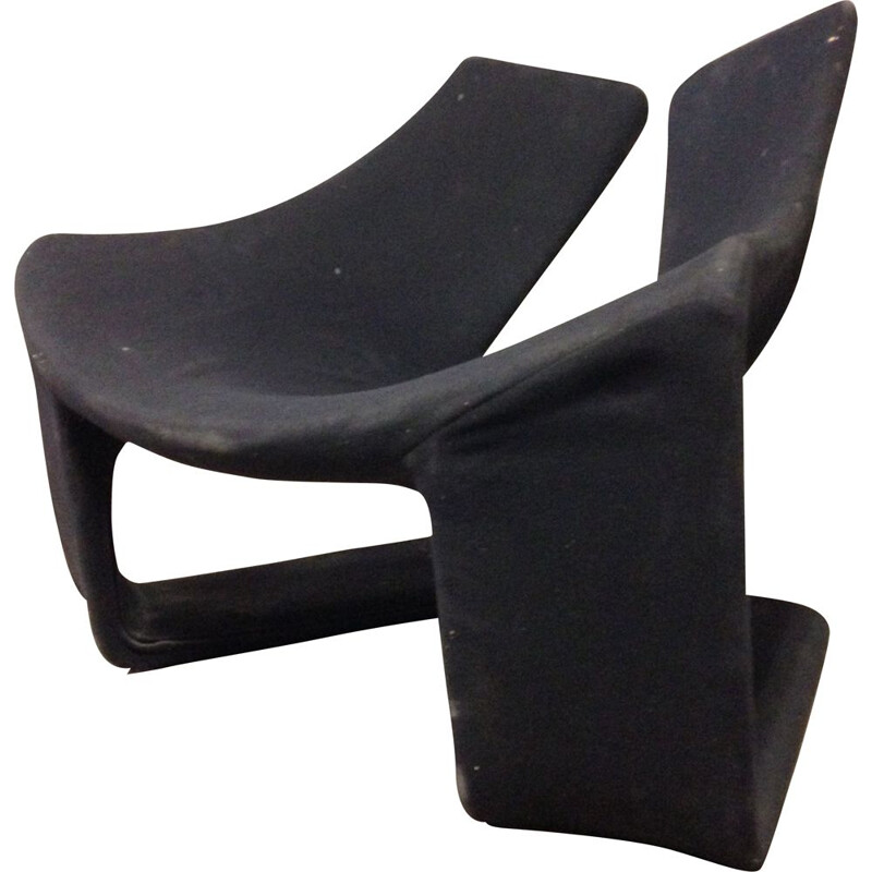 Set of 2 vintage Kwok armchairs for Steiner in black fabric