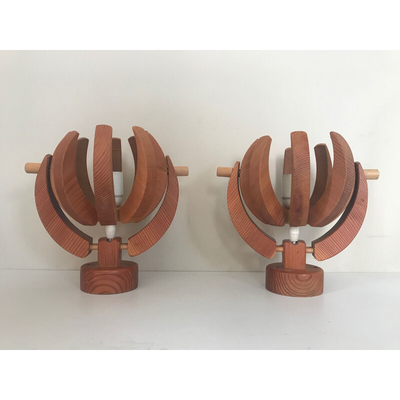 Set of 2 wall lamps in pin wood