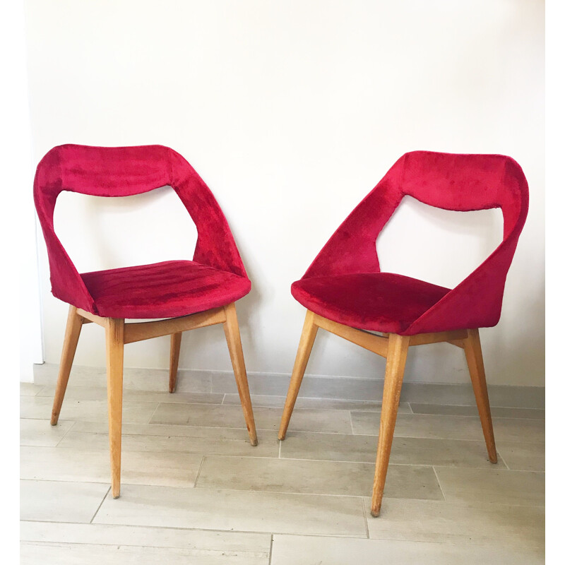 Set of 2 red chairs by Louis Paolozzi for Zol