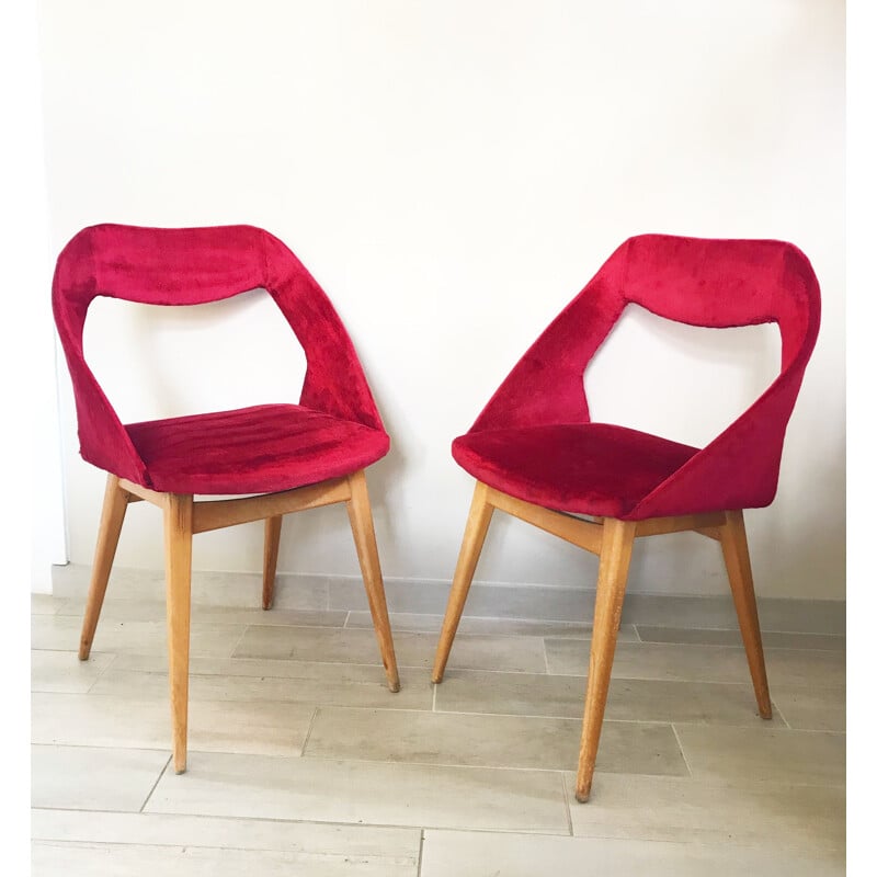 Suite de 2 chaises rouges par Louis Paolozzi pour Zol