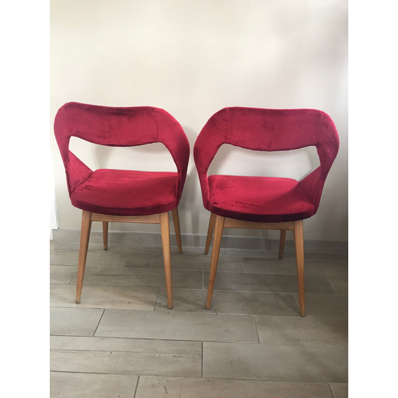 Suite de 2 chaises rouges par Louis Paolozzi pour Zol