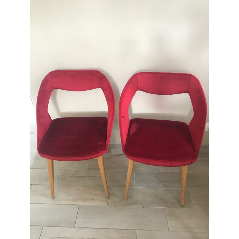 Set of 2 red chairs by Louis Paolozzi for Zol