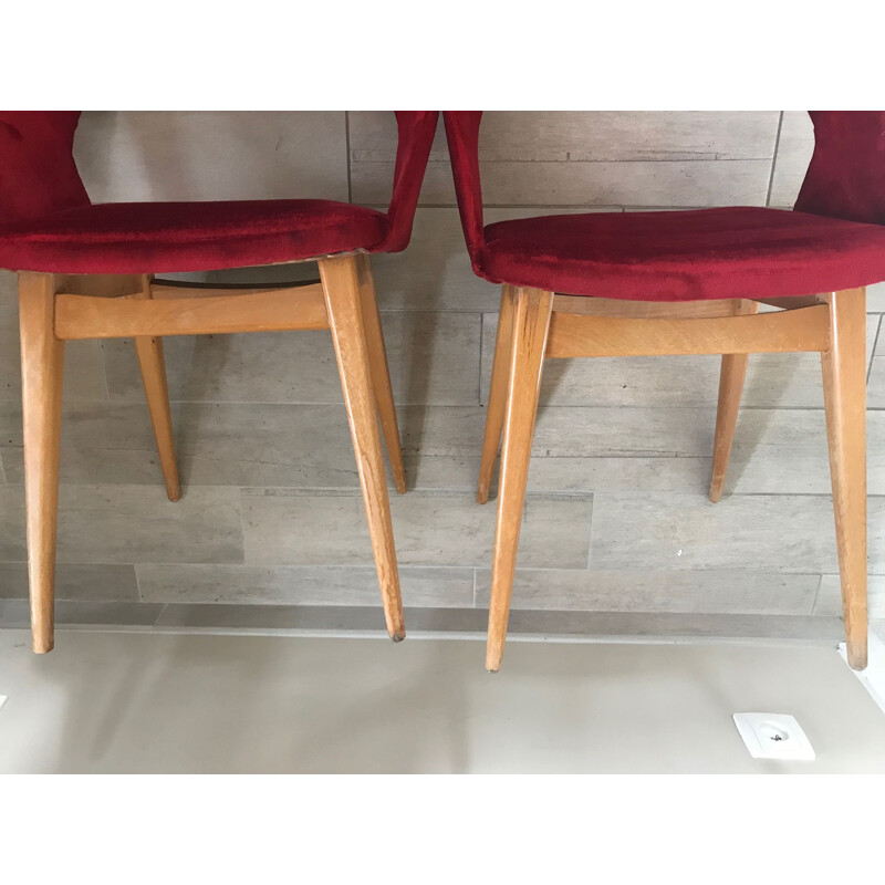 Set of 2 red chairs by Louis Paolozzi for Zol