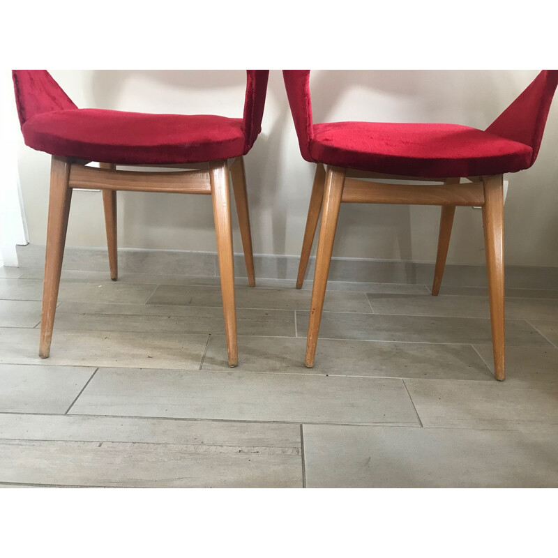 Set of 2 red chairs by Louis Paolozzi for Zol