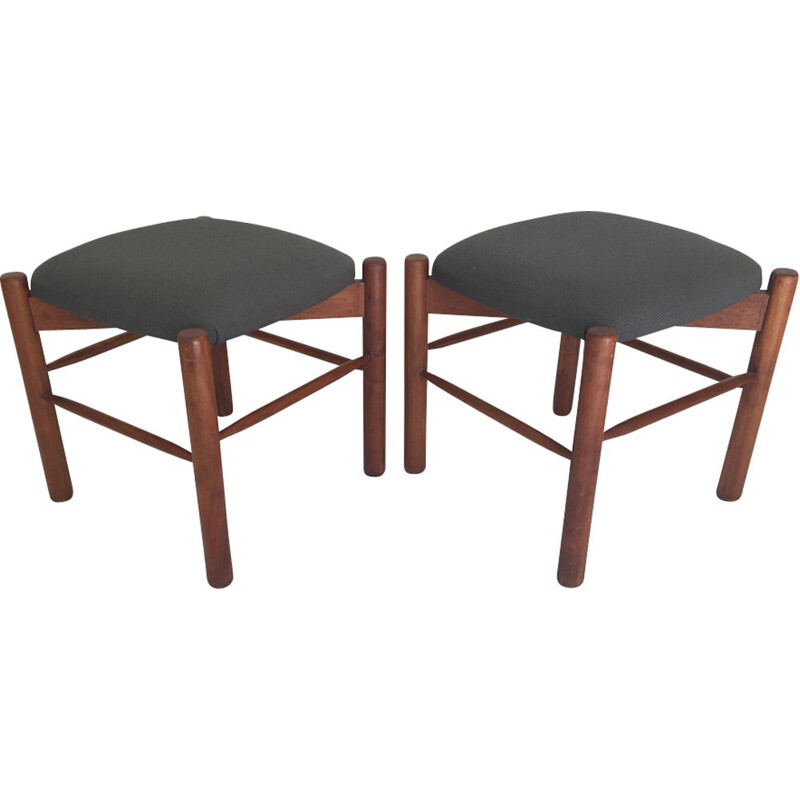 Set of 2 vintage Scandinavian stools in teak
