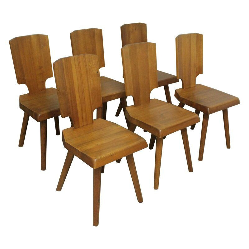 Set of 6 chairs "S28" in elm by Pierre Chapo