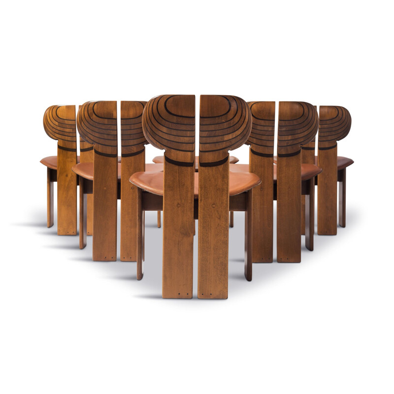 Set of 6 Africa Chairs With Cognac Leather Seating by Afra and Tobia Scarpa
