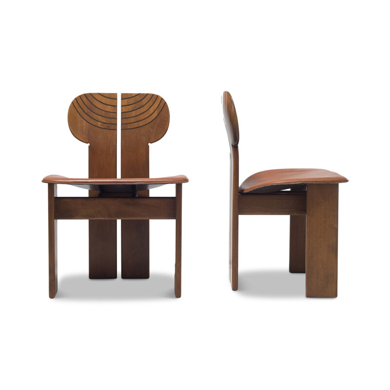 Set of 6 Africa Chairs With Cognac Leather Seating by Afra and Tobia Scarpa