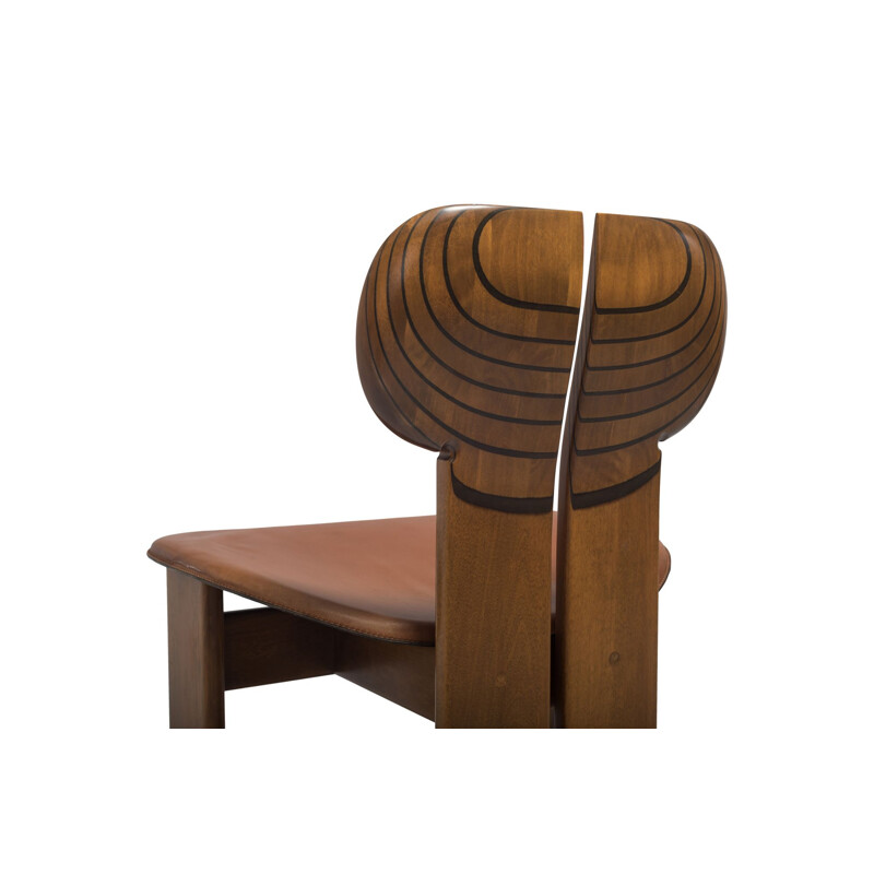 Set of 6 Africa Chairs With Cognac Leather Seating by Afra and Tobia Scarpa