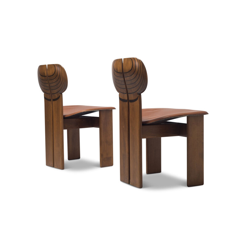 Set of 6 Africa Chairs With Cognac Leather Seating by Afra and Tobia Scarpa