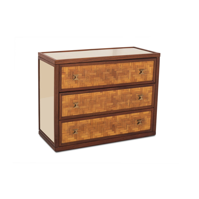 Vintage chest of drawers in teak and brass