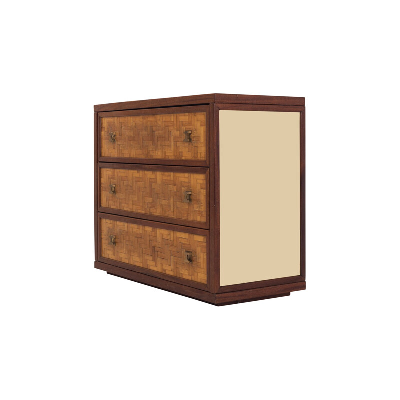 Vintage chest of drawers in teak and brass