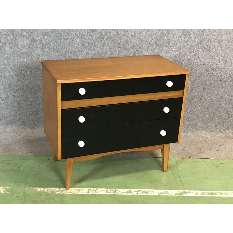 Vintage chest of drawers with in oak with compass feet