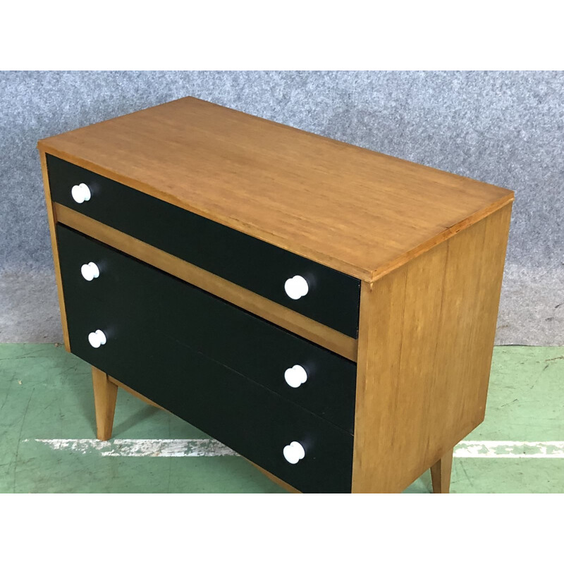 Vintage chest of drawers with in oak with compass feet