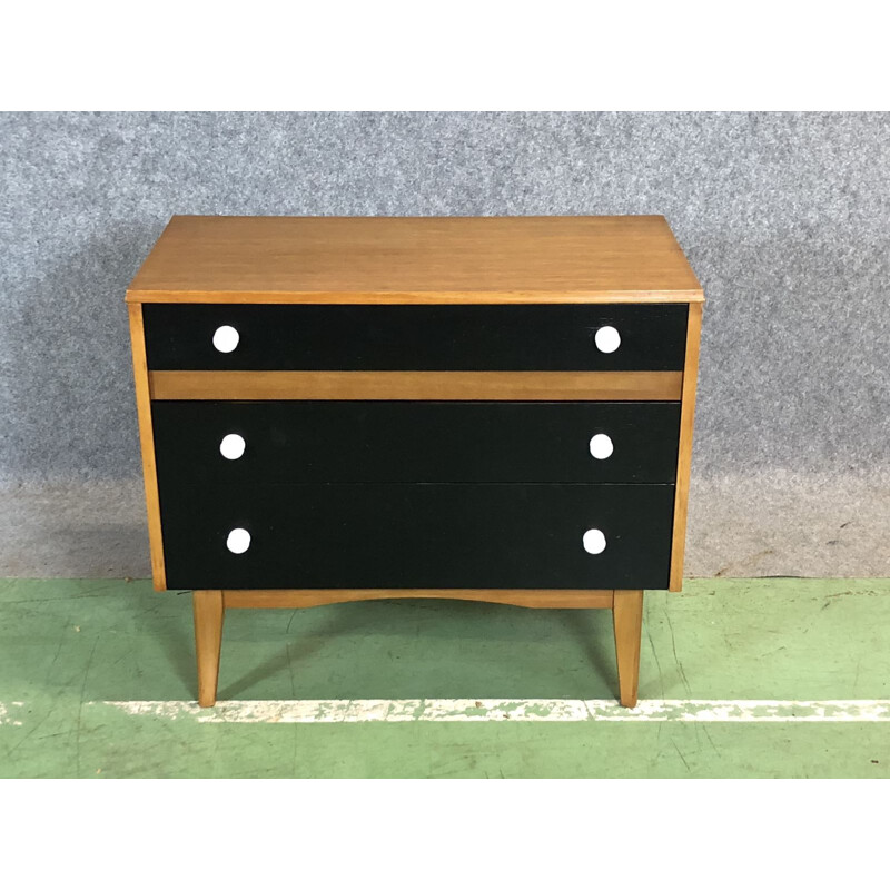 Vintage chest of drawers with in oak with compass feet