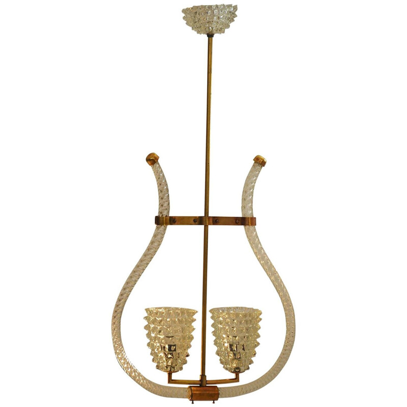 Rostrato ceiling lamp in Murano glass and brass, BAROVIER & TOSO - 1940s