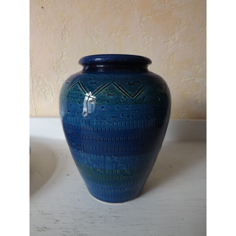 Vintage blue vase in ceramic by Londi for Bitossi 