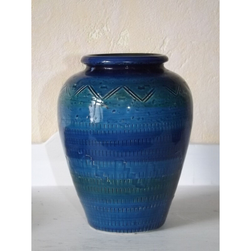 Vintage blue vase in ceramic by Londi for Bitossi 