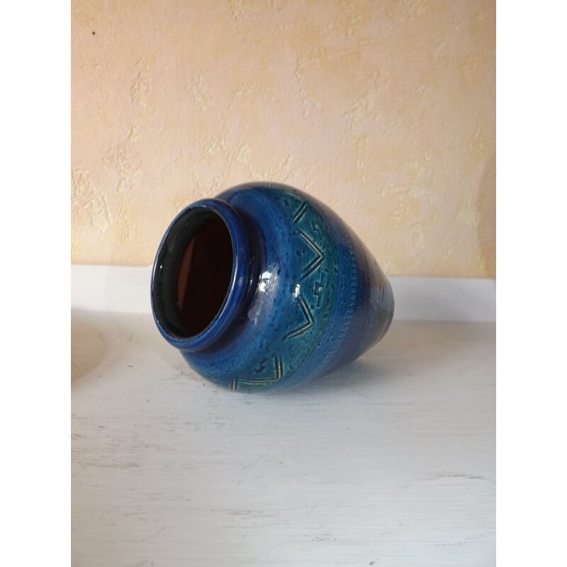 Vintage blue vase in ceramic by Londi for Bitossi 