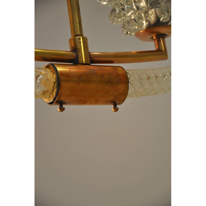 Rostrato ceiling lamp in Murano glass and brass, BAROVIER & TOSO - 1940s