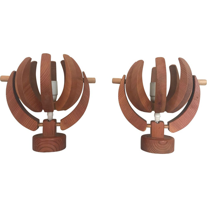 Set of 2 wall lamps in pin wood