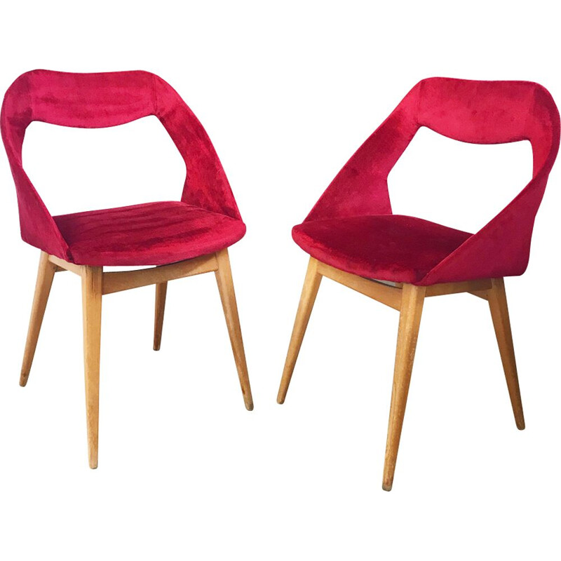 Set of 2 red chairs by Louis Paolozzi for Zol