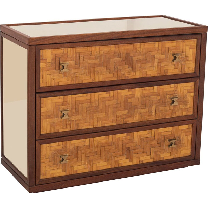 Vintage chest of drawers in teak and brass