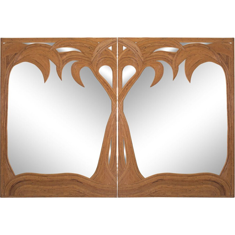 Set of 2 vintage bamboo mirrors