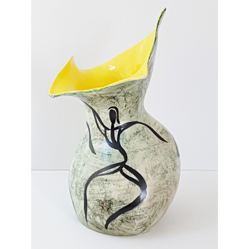 Vintage yellow vase in ceramic by Joal