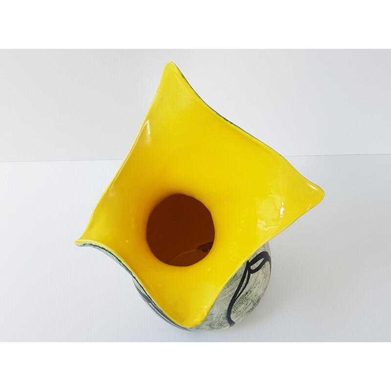 Vintage yellow vase in ceramic by Joal