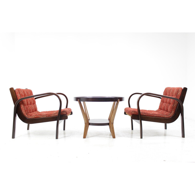 Set of 2 vintage armchairs and coffee table by Karel Kozelka & Antonín Kropáček