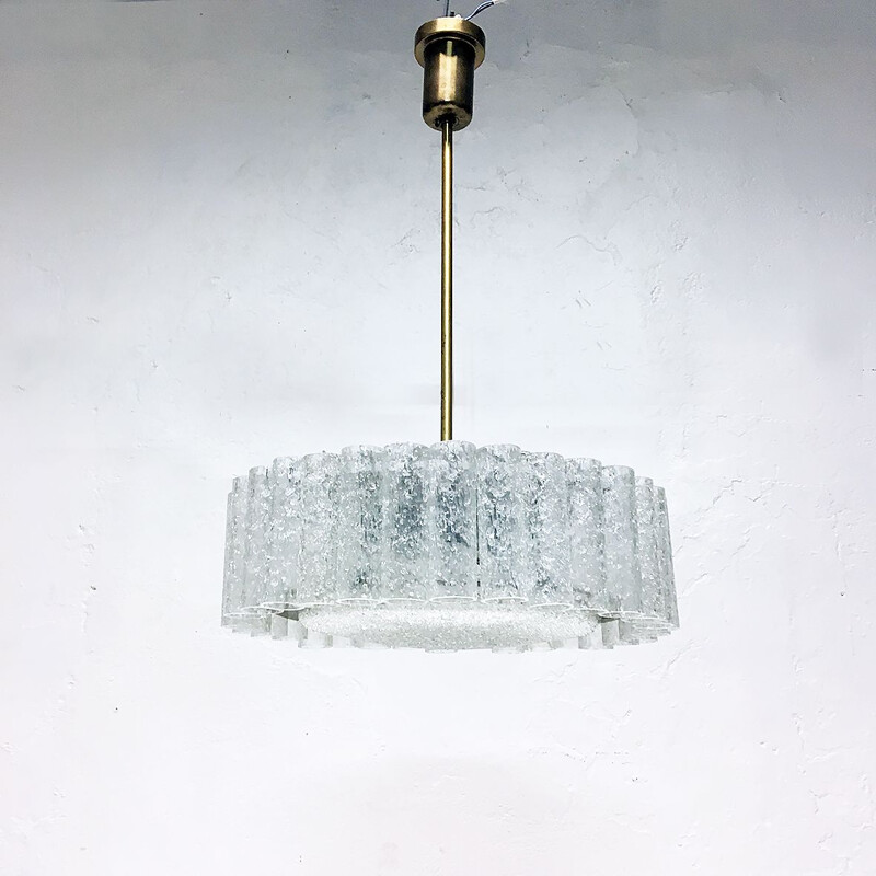 Vintage German chandelier in ice glass by Doria Leuchten