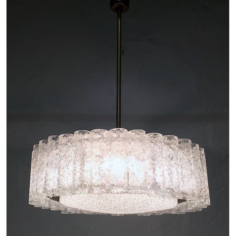 Vintage German chandelier in ice glass by Doria Leuchten