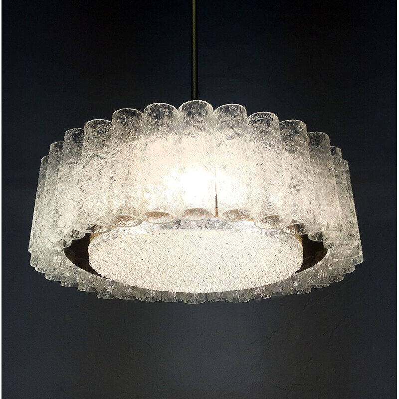 Vintage German chandelier in ice glass by Doria Leuchten