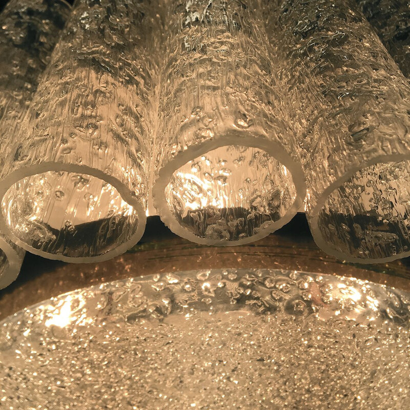 Vintage German chandelier in ice glass by Doria Leuchten