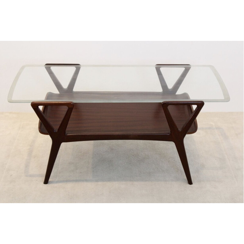 Scandinavian vintage teak and glass coffee table, 1960