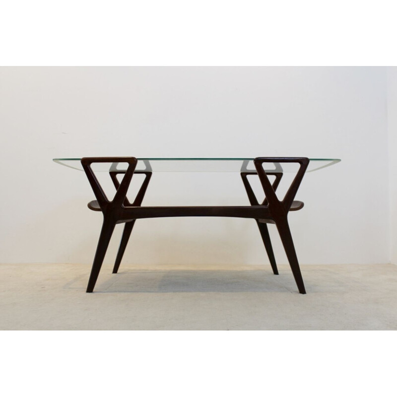 Scandinavian vintage teak and glass coffee table, 1960