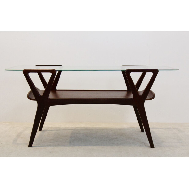 Scandinavian vintage teak and glass coffee table, 1960