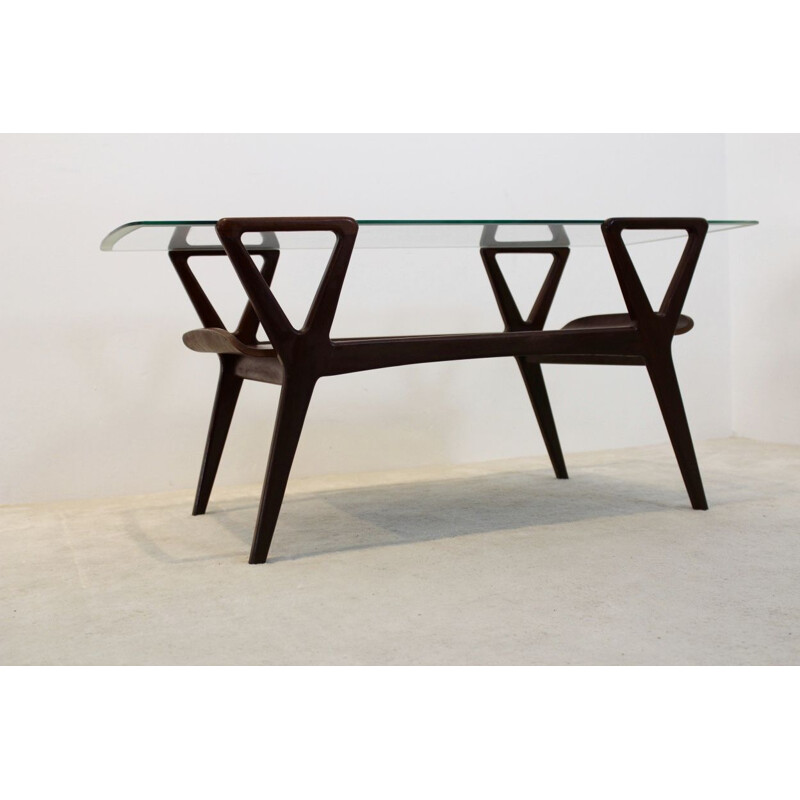 Scandinavian vintage teak and glass coffee table, 1960