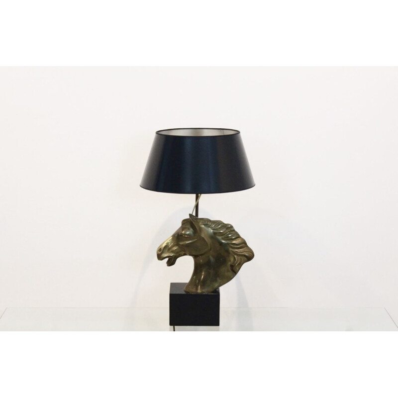 Lampe table vintage "Cheval" en laiton, France 1970