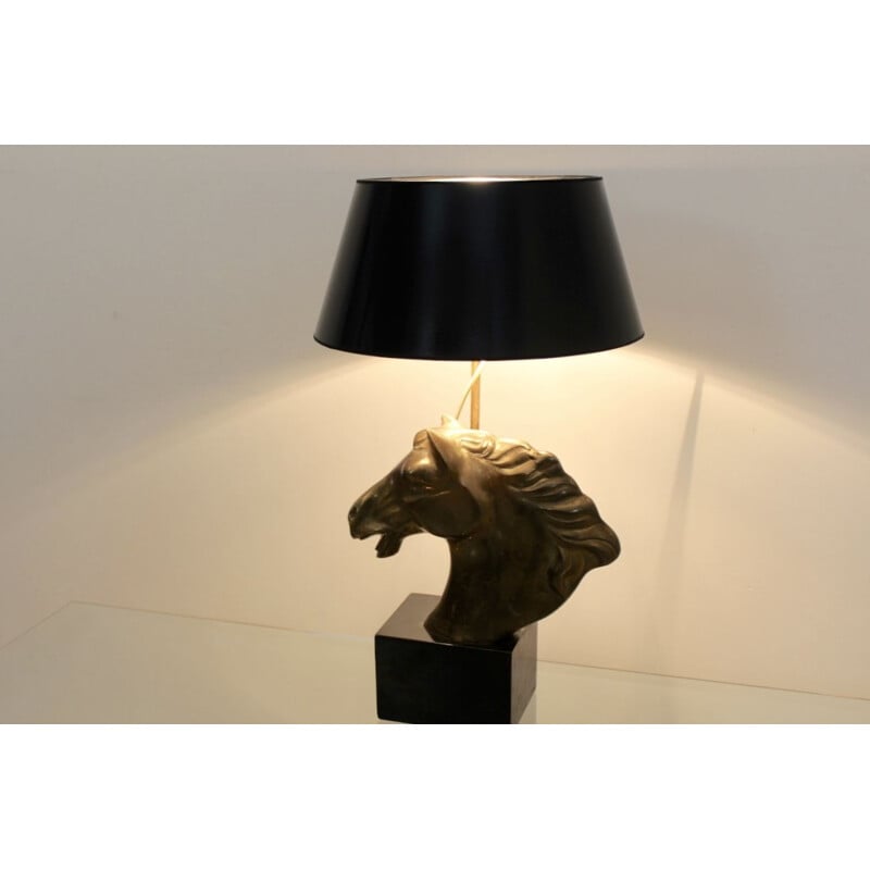 Lampe table vintage "Cheval" en laiton, France 1970