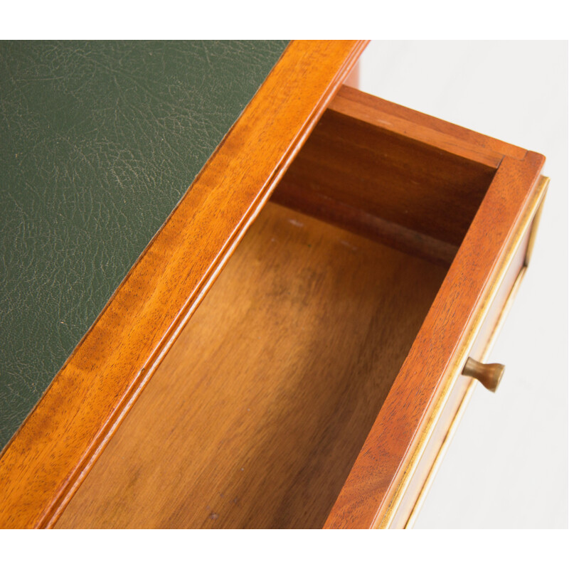 Vintage corner desk in wood and brass